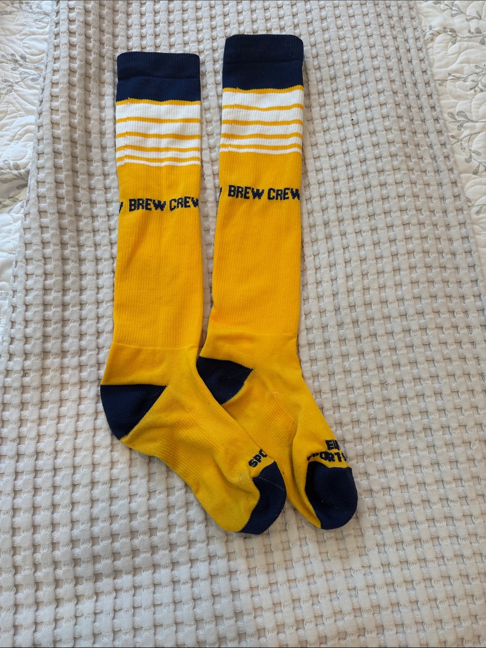 EliteStyle Yellow and Navy Striped Athletic Crew Socks